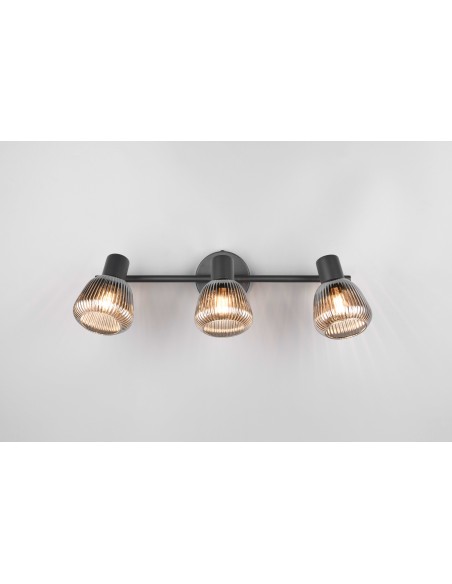 "TARIFA" BARRA 3 LUCI NERO/VETRO RIGATO L45