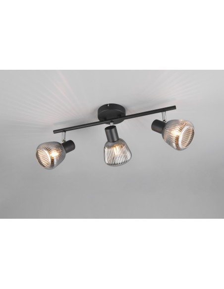 "TARIFA" BARRA 3 LUCI NERO/VETRO RIGATO L45