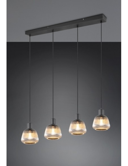 "TARIFA" SOSPENSIONE 4 LUCI NERO/VETRO RIGATO L80