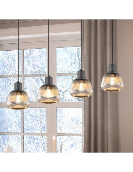 "TARIFA" SOSPENSIONE 4 LUCI NERO/VETRO RIGATO L80