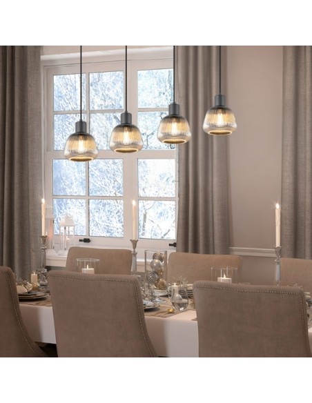 "TARIFA" SOSPENSIONE 4 LUCI NERO/VETRO RIGATO L80