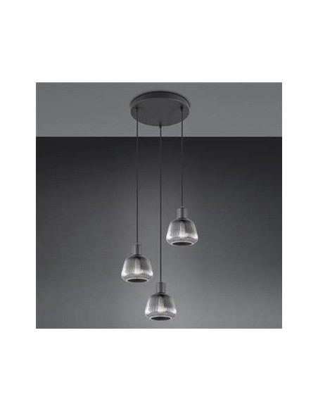 "TARIFA" SOSPENSIONE 3 LUCI NERO/VETRO RIGATO D25