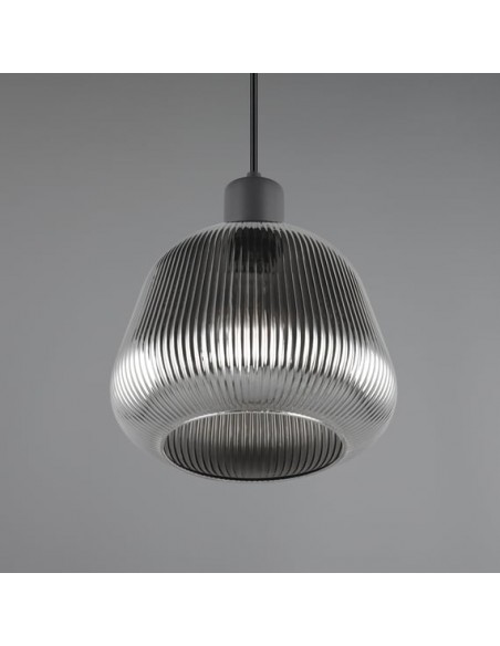 "TARIFA" SOSPENSIONE NERO/VETRO RIGATO D22