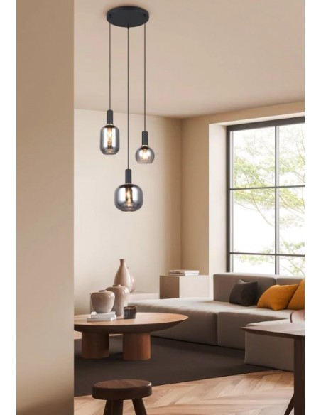 "DIVA" SOSPENSIONE 3 LUCI NERO/VETRO CROMO D30