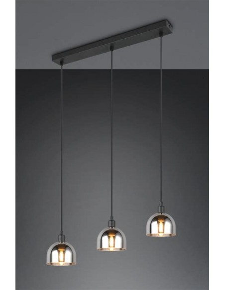 "MOLLY" SOSPENSIONE 3 LUCI NERO VETRO FUME' L60