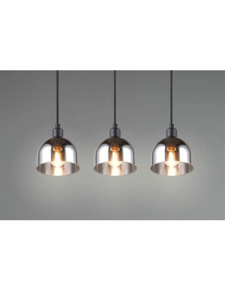 "MOLLY" SOSPENSIONE 3 LUCI NERO VETRO FUME' L60