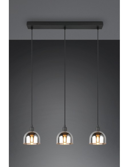 "MOLLY" SOSPENSIONE 3 LUCI NERO VETRO FUME' L60