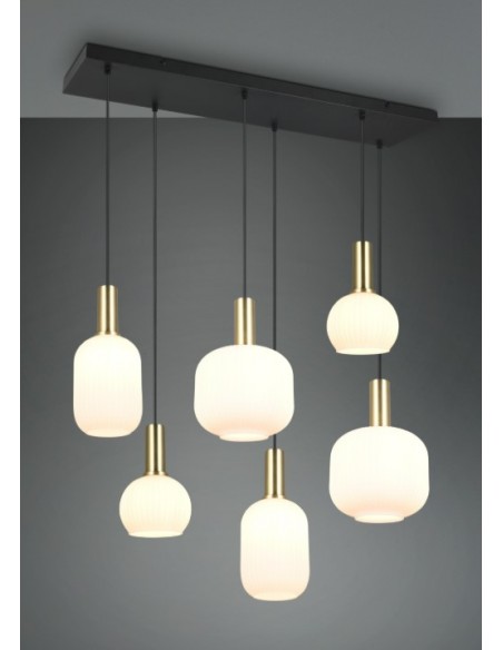 "DIVA" SOSPENSIONE 6 VETRI RIGA OTTONE SATINATO L85