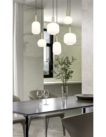 "DIVA" SOSPENSIONE 6 VETRI RIGA OTTONE SATINATO L85