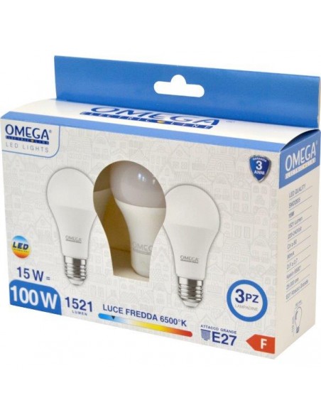 LAMPADINE A GOCCIA SET 3 PEZZI A60 15W LED 6500K