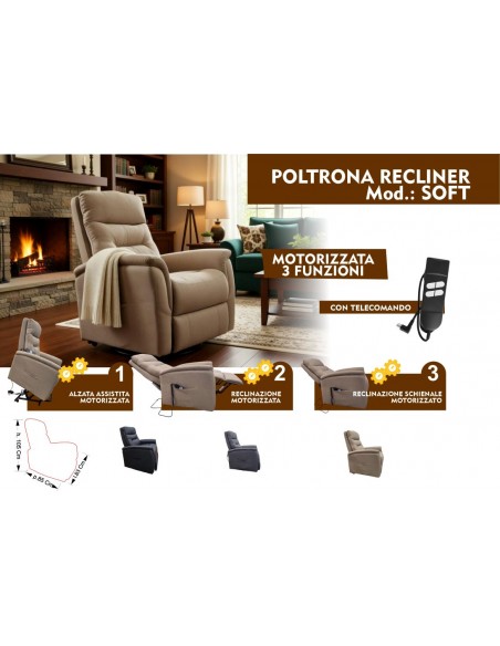 POLTRONA RECLINER MOTORIZZATA SOFT CON RIVESTIMENTO TESSUTO COLORE BEIGE
