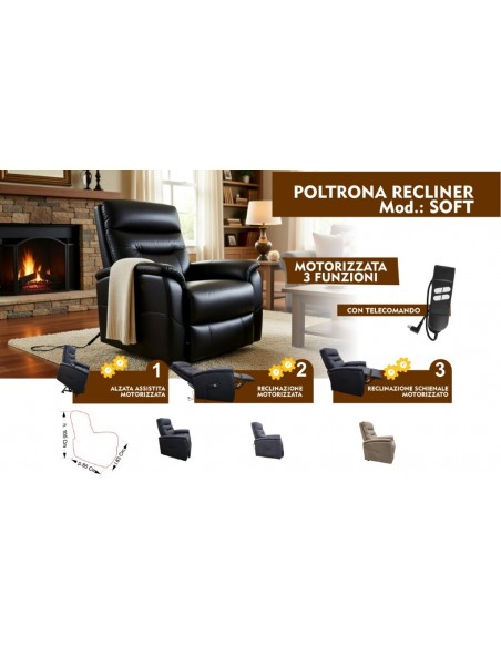 POLTRONA RECLINER MOTORIZZATA SOFT CON RIVESTIMENTO IN ECOPELLE COLORE NERO