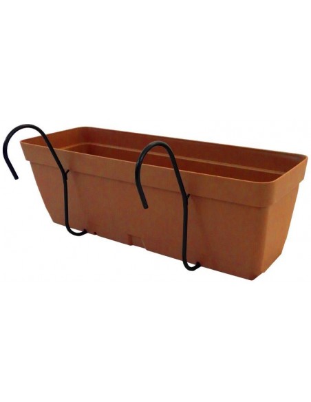 VASO DA BALCONE CON AGGANCIO IN METALLO COTTO L.50CM