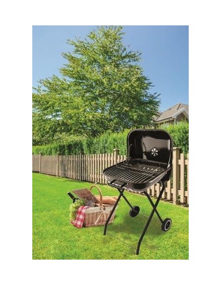 "SUN-DAY BBQ" BARBECUE QUADRATO CON COPERCHIO E 2 RUOTE 46X46X82CM