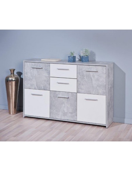 MOBILE SOGGIORNO BUFFET 5 ANTE 2 CASSETTI BIANCO/CEMENTO 115X30X77CM