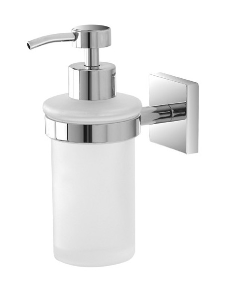 PORTA DISPENSER IN ACCIAIO CROMATO E VETRO FROST CON DOPPIA MODALITA DI FISSAGGIO