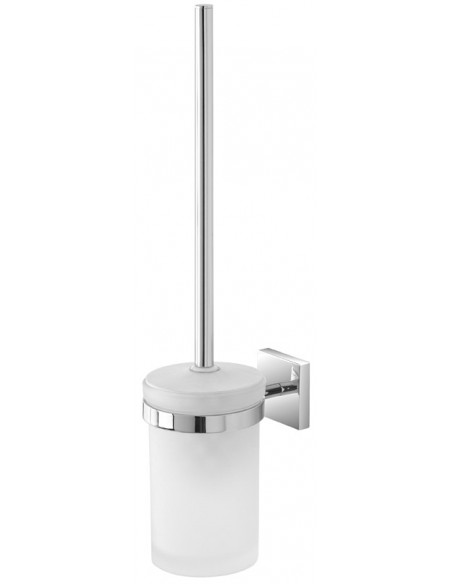 PORTA SCOPINO IN ACCIAIO CROMATO E VETRO FROST CON DOPPIA MODALITA DI FISSAGGIO