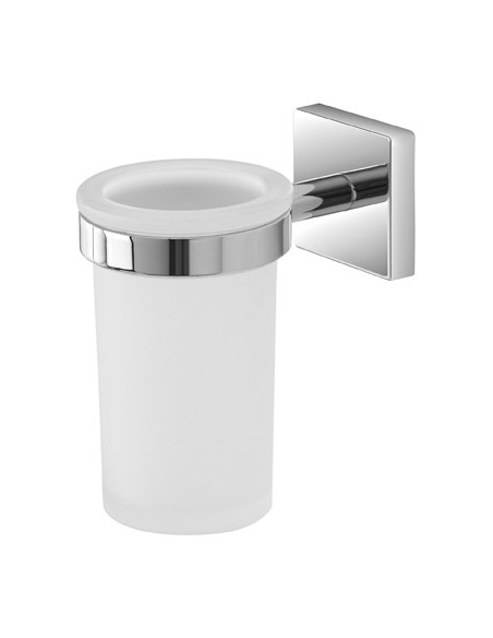 PORTA SPAZZOLINO IN ACCIAIO CROMATO E VETRO FROST CON DOPPIA MODALITA DI FISSAGGIO