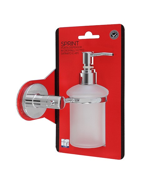 PORTA DISPENSER IN CROMALL E VETRO SATINATO E ABS CON PIASTRINA ANTIRUGGINE