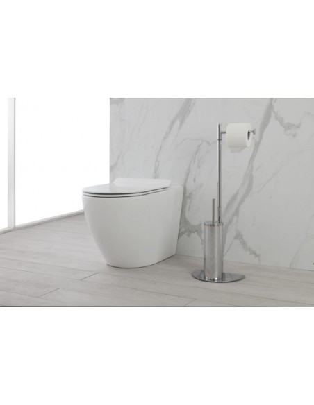 PIANTANA PORTASCOPINO E PORTAROTOLO IN ACCIAIO CROMATO CON BASE SALVASPAZIO