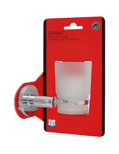 PORTA SPAZZOLINO IN CROMALL E VETRO SATINATO E ABS CON PIASTRINA ANTIRUGGINE