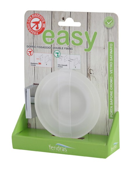PORTA SAPONE IN ACCIAIO CROMATO E VETRO FROST CON DOPPIA MODALITA DI FISSAGGIO